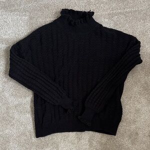 Umgee Black Knit Ruffle Neck Sweater